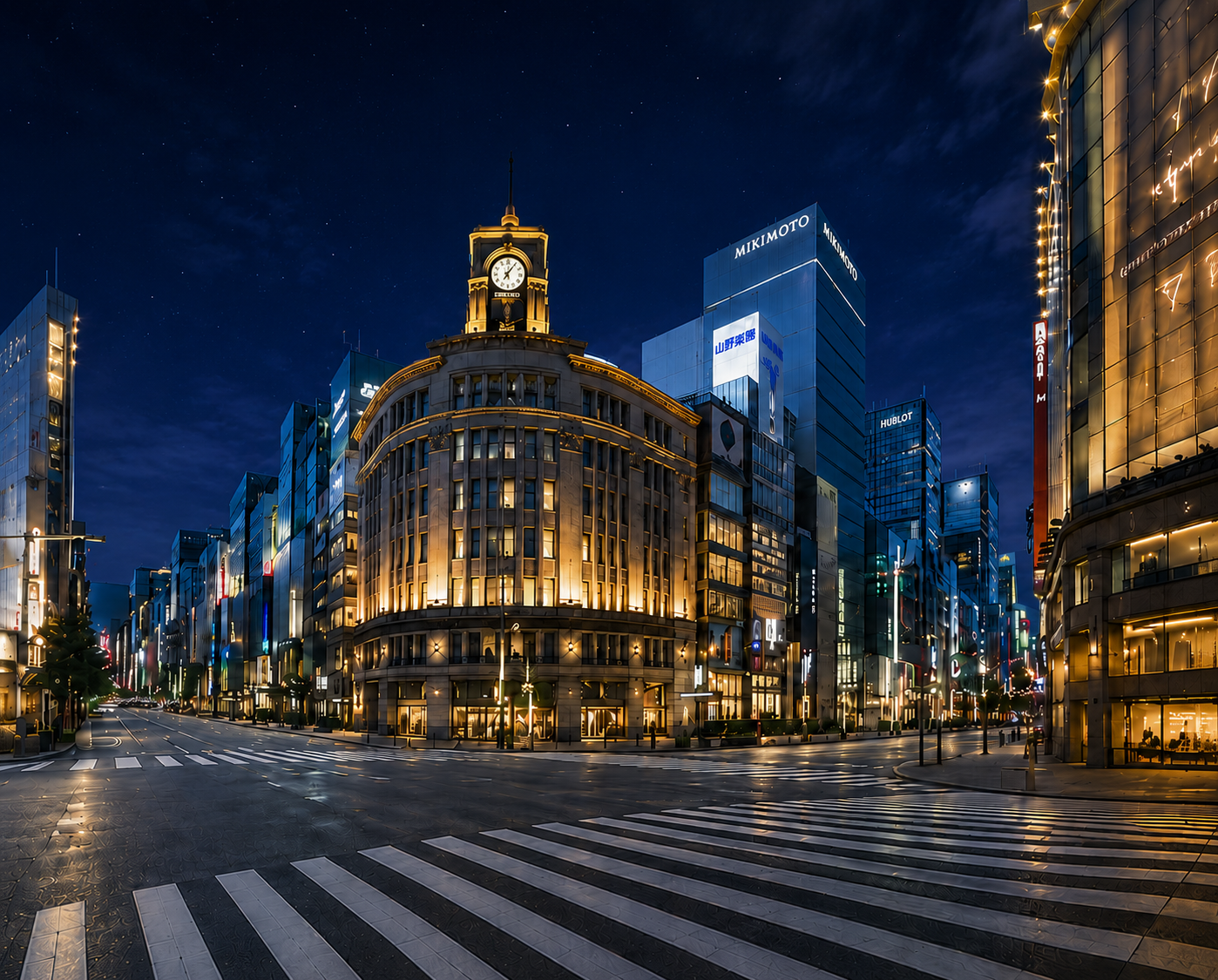 深い夜色の銀座の街並み